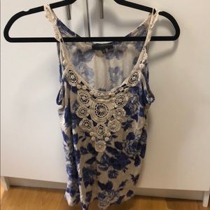Blue+cream tank top with lace detail
